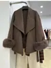 Abrigo de Lana de Doble Cara de Longitud Media con Cinturón, de Piel de Zorro de Alta Gama, Nueva Colección Otoño e Invierno 2026, Ropa de Abrigo de Lana Moderna y Elegante