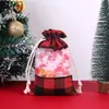 Nuevo 2023 Ventana Cuadros Tela de Algodón Bolsillo Paquete de Dulces Galletas Bolsa de Empaque Regalo de Navidad Bolsa con Cordón
