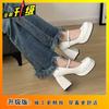 Sapatos Mary Jane Rasteiros de Pérola Estilo Francês Primavera 2025 Salto Grosso Tira no Tornozelo Salto Alto