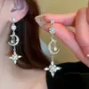 Aretes de Aguja Plateada con Borlas de Gota de Agua Incrustadas de Diamantes, Estilo Palacio, Nicho, Aretes Versátiles, Lujo Ligero, Venta al por Mayor de Aretes de Gama Alta
