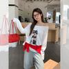 Top Blanco de Manga Larga Estilo Coreano con Estampado de Perro y Diseño de un Hombro, Nuevo Top Holgado Adelgazante para Mujer Otoño Temprano 2026