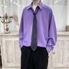 Camisa Nueva para Hombre 2024 Estilo Hong Kong Marca de Moda Tendencia Suelta Color Sólido Simple Casual Manga Larga Corbata de Hombre