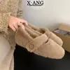 Em estoque~Sapatos peludos com aumento de altura interna de ~5cm para mulheres, novo estilo outono e inverno 2026, sapatos de algodão quentes forrados com fleece para mulheres