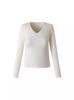 H255 Love Collar Base Camisa Interior Vestindo Exterior Design Sense Top Branco Manga Longa Camiseta Ombro Decote V Outono Novo