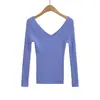 4012-25 Nuevo Estilo Otoño Europeo y Americano Sexy Estilo Pura Pasión Sexy Cuello en V Profundo Manga Larga Elástico Delgado Suéter de Punto