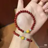 Pulsera de cristal granular de alto contenido natural, cinabrio rojo, para hombres y mujeres, pulsera de arena de cinabrio amarillo de cuentas redondas bajas, dios de la riqueza de cinco vías