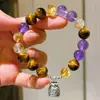 Pulsera de Plata 925 con Diseño de Amatista Natural, Citrino y Ojo de Tigre Pulsera Multi-Tesoro