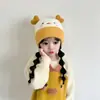 Gorro de Lana para Niños Otoño e Invierno Lindo Dibujo Animado Protección para los Oídos Gorro de Punto Tejido para Bebé Niños y Niñas Gorro Cálido de Felpa