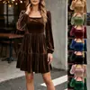 Otoño 2026 Nuevo Ropa de Mujer Transfronteriza Europea y Americana Estilo Retro Suave Vestido de Manga Larga Cuadrado de Terciopelo para Mujer