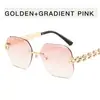 Gafas de Sol Metálicas sin Marco con Patas de Cadena para Mujer, Gafas de Sol de Estilo Callejero Trendy Europeas y Americanas, Gafas de Sol de Moda Personalizadas para Vacaciones