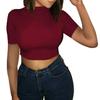 Camisetas de Manga Longa e Manga Curta Transfronteiriças 2024 para Mulheres, Croppeds, Cor Sólida, Gola Redonda, Modernas e Sexy