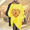 Ropa de mujer de talla grande de algodón estampado de color puro 2023 Verano reductora de edad holgada manga corta top estampado camiseta