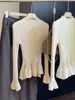 Top de punto francés suave y dulce con manga acampanada para mujer, nuevo estilo de otoño, estilo coreano, dobladillo con volantes, capa base interior