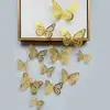 Decoración de mariposa de papel con simulación tridimensional 3D, accesorios de joyería de mariposa hueca tridimensional con textura metálica, pegatinas de pared para el hogar al por mayor