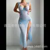 Estilo Veraniego Nuevo de Amazon Transfronterizo Comercio Exterior Estilo Europeo y Americano Sexy Transparente Vestido Largo Atractivo Encaje Malla con Abertura Alta