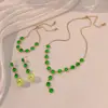 Aretes, Pulsera, Collar de Perlas Verdes Estilo Coreano, Cadena para Clavícula de Lujo Ligero de Gama Alta, Accesorio para el Cuello Único y Versátil