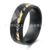 Anillo para hombre de acero inoxidable electrochapado de 8 mm nuevo transfronterizo acero de Damasco resistente a la corrosión veta surco parcial a limaduras de hierro pan de oro