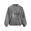 Sudadera con Capucha Redonda Lavada Vintage Estampado de Retrato para Hombre Holgada Casual Estilo Primavera/Otoño Pulóver Streetwear