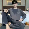 Pijamas populares de algodón puro para hombre, manga larga para primavera y otoño, nuevo conjunto de ropa de casa de otoño para hombre 2026, talla grande, se puede usar fuera