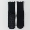Calcetines de Yoga de Borde Enrollado hasta la Mitad de la Pantorrilla, Algodón Peinado, Sin Costuras, Antideslizantes, Calcetines Largos para Pilates y Yoga en Interiores para Mujer, Borde Fruncido, Todas las Estaciones de Verano