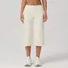Pantalones de yoga de longitud media para mujer estilo Lulu, de cintura alta, control de abdomen, secado rápido, corte holgado, pantalones capri deportivos para fitness, estilo europeo y americano, pantalones de tejido cepillado