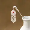 Grampo de Cabelo Estilo Étnico com Franjas Geométricas Vazadas, Grampo de Cabelo Moderno com Gotejamento de Óleo em Formato de Gota d'Água, Acessório de Cabelo Hanfu para Mulheres