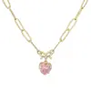 Collar transfronterizo europeo y americano de cobre chapado en oro de 18K con microincrustaciones de diamantes de colores en forma de corazón y lazo para mujer, dulce y versátil, venta al por mayor