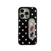 Funda para Teléfono Móvil 16Promax con Soporte de Cachorro de Lunares Negros Casual Adecuada para 15Pro Marco Negro Carcasa Dura 14Promax