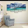 Pintura Spray Criativa Moderna Simples de Cinco Peças Oceano Azul Avião Pintura Decorativa para Parede de Fundo de Sofá Pintura Suspensa Pintura a Óleo