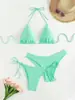 Bikini de Baño Popular de Moda Multicolor Sexy Push-Up con Cuello Halter y Atado de Color Sólido Europeo y Americano Más Vendido Transfronterizo Set de Tres Piezas