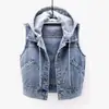 Jaqueta com Capuz Estilo Coreano Solta para Primavera e Outono com Bolsos Grandes Versátil Manga Longa Casaco Jeans para Mulheres Top Curto