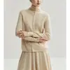 Cardigã suéter de gola alta cinza retrô estilo francês para mulheres, outono e inverno, peça externa de tricô casual, top para usar por baixo