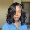 Nova Peruca Feminina Europeia e Americana Gradiente Preto Roxo Bobo Médio Cabelo Médio Longo com Micro Ondas Peruca de Seda de Alta Temperatura