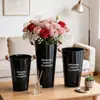 Cubo de Flores de Lata Estilo Americano, Cubo Creativo para Arreglos Florales de Floristería, Cubo Decorativo para Flores Secas y Artificiales de Sala de Estar, Cubo de Agua Profunda para Cultivo de Flores