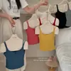 Design de Verão Senso de Desejo Puro Almofadas de Sutiã Fixas Alças Duplas Top Regata Camisola Roupa Externa Feminina Design Ajustada Camada Base