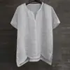 Camisa de Manga Corta Sencilla de Color Sólido de Algodón y Lino Nueva de Verano Transfronteriza Camiseta Juvenil Estilo Chino Camisa de Moda para Hombre