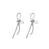 Pendientes de mariposa de estilo coreano con aguja plateada, nicho de alta gama, perla de imitación, pendientes sencillos de diamantes completos, pendientes de borla largos.