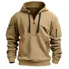 Moletom com Capuz e Fita Masculino Primavera e Outono, Pulôver com Múltiplos Bolsos, Jaqueta Tricot Casual Moderna Masculina