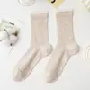 Calcetines de Malla Finos de Algodón Puro para Mujer con Borde de Encaje, Calcetines Holgados Anti-Olor, Calcetines Estilo Lolita para Estudiante