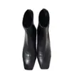 Punta cuadrada, tacón grueso, cierre trasero, tacón medio, elegante, diseño calado, tacón de forma única, botas de moda ajustadas