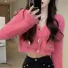 Cardigan curto de malha exclusivo para fornecimento transfronteiriço Emagrecimento e valorização Outono e Inverno novo estilo Elegância francesa cor sólida macio e fofo suéter casaco feminino