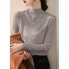Tejido de hilo de núcleo de alta gama Cuello semi-alto Corte ajustado Manga larga Prendas de punto Ropa interior Camiseta base Cómodo Suave y liso Top