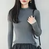 Camiseta básica de tricô de algodão 100% puro de alta qualidade estilo francês para mulheres, novo suéter gola semimang alta 2026, caimento justo, suéter quente para camada interna
