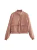 Marca Z Comercio Exterior Transfronterizo Estilo Europeo y Americano Ropa de Mujer 2026 Primavera Nuevo Chaqueta Rosa Loto Bolsillo Grande Abrigo de Mujer