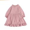 Verão Novo Transfronteiriço Ins Saia Infantil com Gola de Orelha Algodão e Linho Vestido Infantil Comércio Exterior Cor Sólida Vestido de Menina