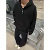 Moletom com Capuz Botões Estilo Hong Kong Retrô para Homens, Nova Peça de Manga Longa Resistente para Outono e Inverno, Jaqueta Cleanfit para Casais