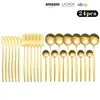 Amazon Vajilla de Acero Inoxidable Oro Portugués Cuchillo para Bistec, Tenedor, Cuchara, Cucharilla de Té para 6 Personas Set Transfronterizo de 24 Piezas