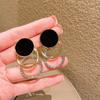 Pendientes de aro negros geométricos nuevos de moda europea y americana para mujer, pendientes largos con microincrustaciones de aguja de plata 925