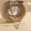 Cadena de Suéter de Acero Inoxidable Europeo y Americano Piedra Redonda Luna Estrella Bohemia Retro Nicho Collar de Gama Alta para Mujer