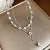Collar de Perlas con Borla de Flor Estilo Retro Francés, Lujo Ligero, Gama Alta, Exquisita Cadena para Clavícula, Collar Versátil y Elegante para Mujer